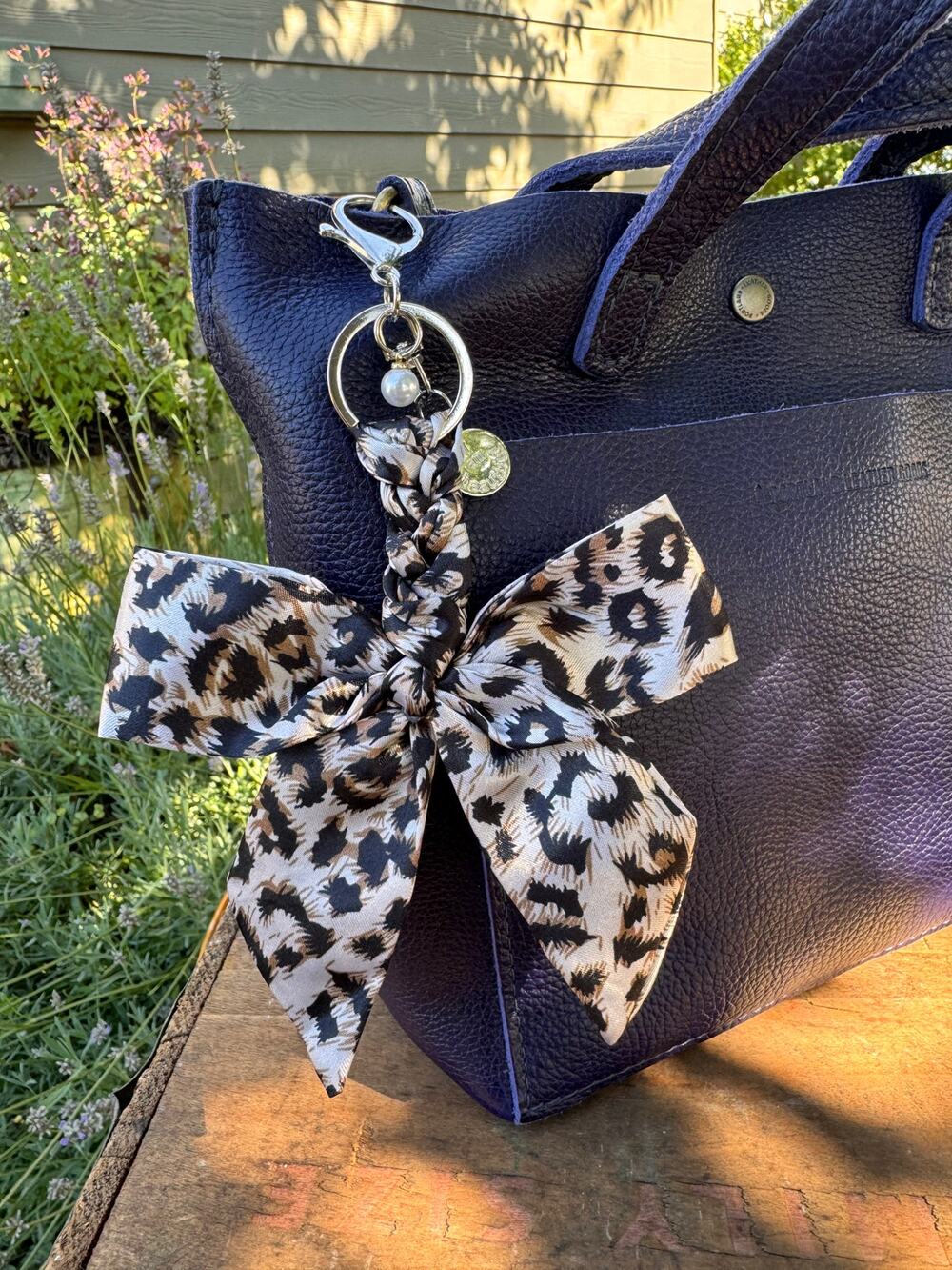 Fabric Satin Brown Black Animal Print Bow Bag Charm Leopard Print Purse Charm